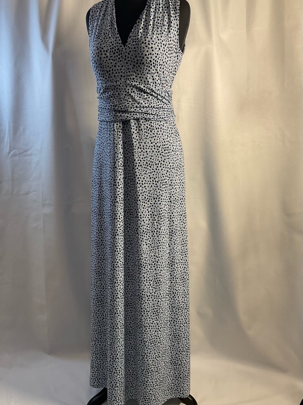 Vince Camuto White Maxi Dress with Black Dot Print Sm